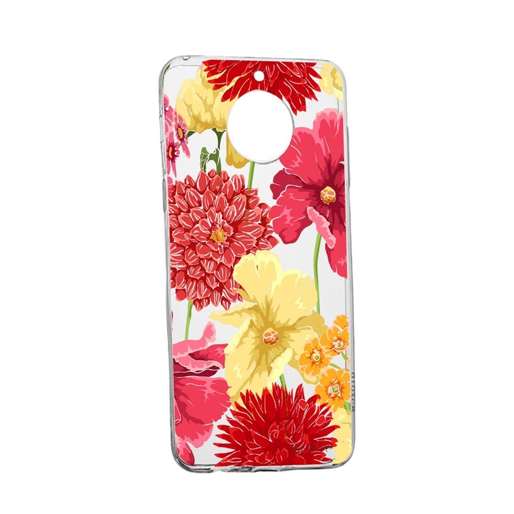 Силиконов червен, жълт калъф с цветя, съвместим с Nokia C20, устойчив на износване, противоплъзгащ се, 634