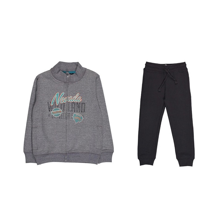 Compleu Losan, 2 piese, hanorac cu fermoar si pantalon lung, gri si negru, 3 ani