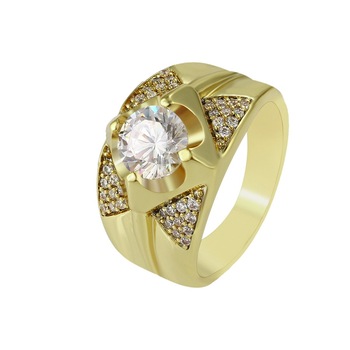 Inel Unisex placat cu aur de 14K, cu zirconiu, marime 17 Inel Unisex placat cu aur de 14K, cu zirconiu, marime 17