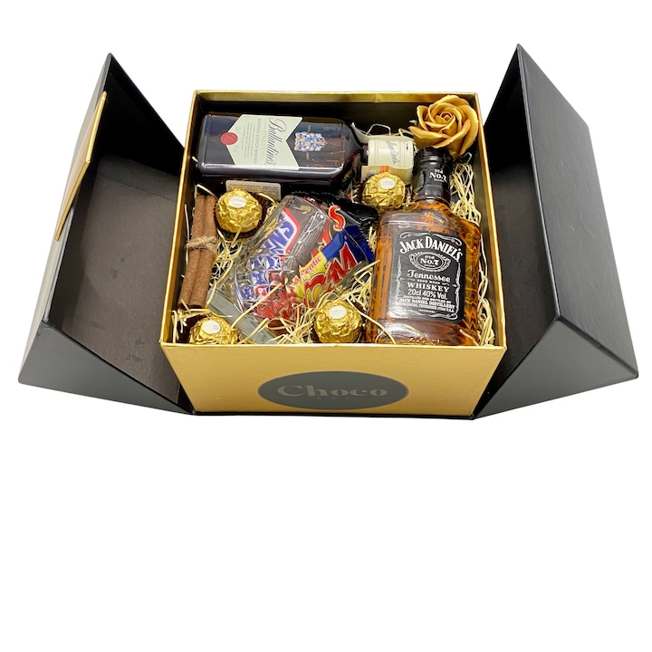 Подаръчна кутия ChocoBox, За мъже, Включва напитки, шоколад и роза