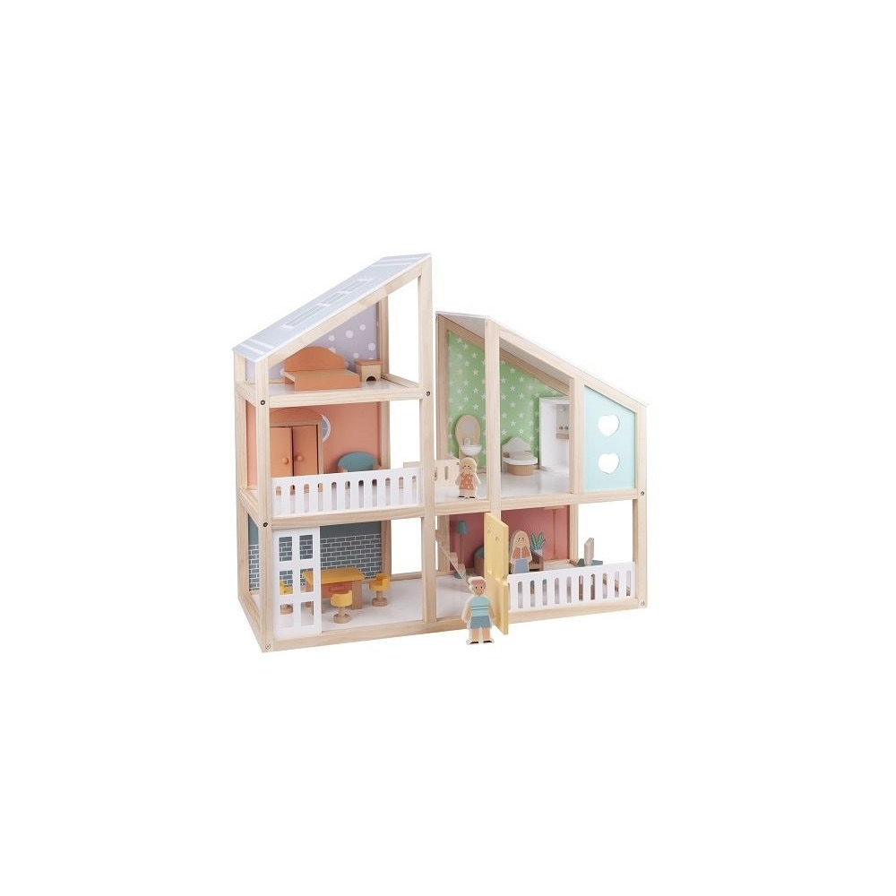 Casa YANA, pentru papusi din lemn, 19 piese, Multicolor