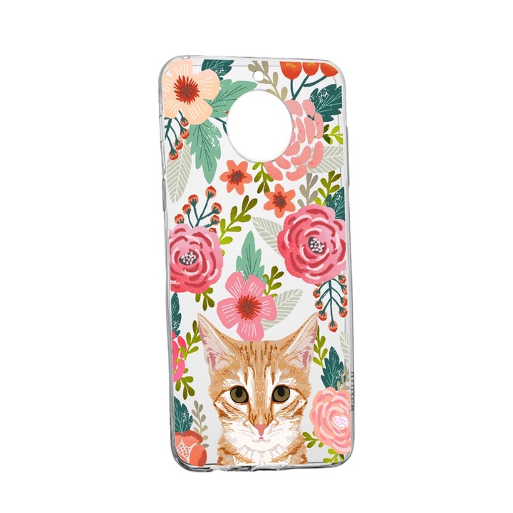 Husa Silicon Cat and Flowers, Compatibila cu Xiaomi Redmi Note 9 Pro 5G, rezistenta la uzura, anti-alunecare, 638