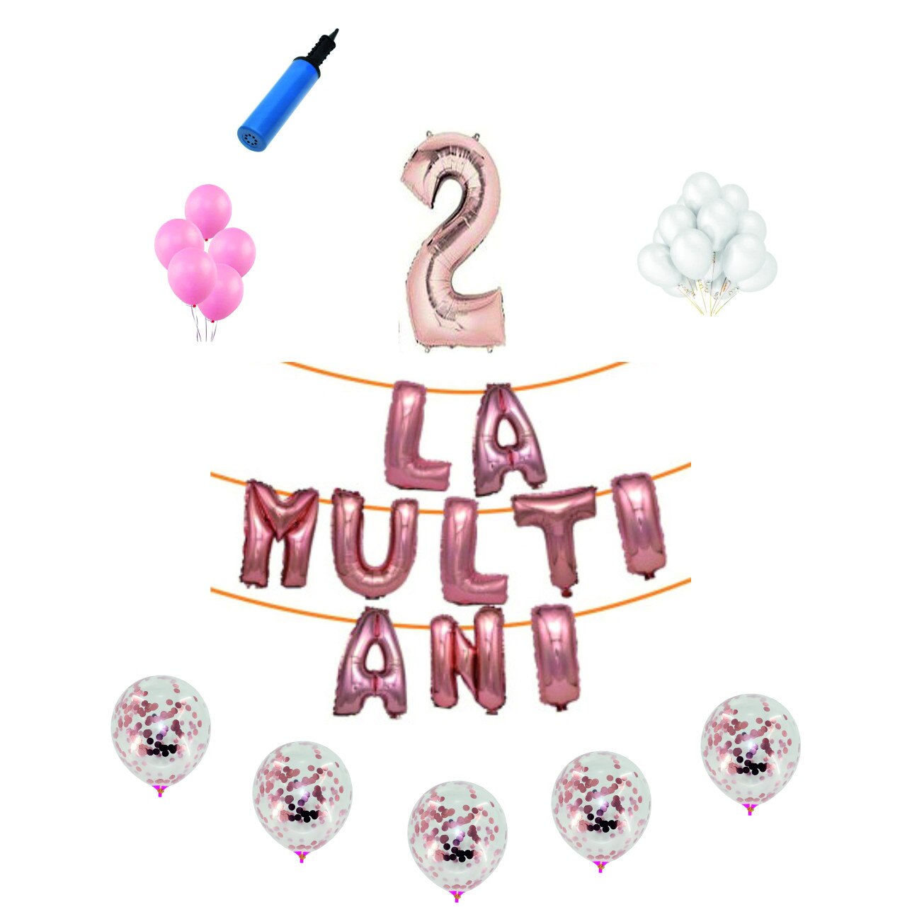 Set baloane La Multi Ani , pentru 2 ani, cifra 45 cm ,Roz gold
