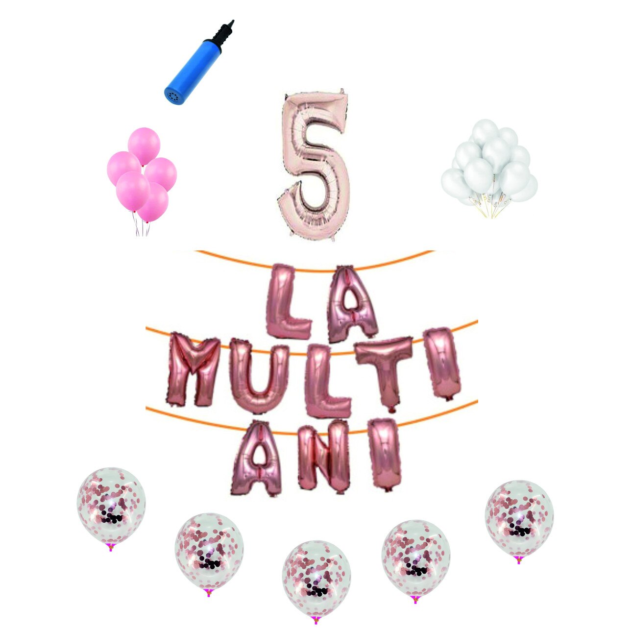 Set baloane La Multi Ani , pentru 5 ani, cifra 45 cm ,Roz gold