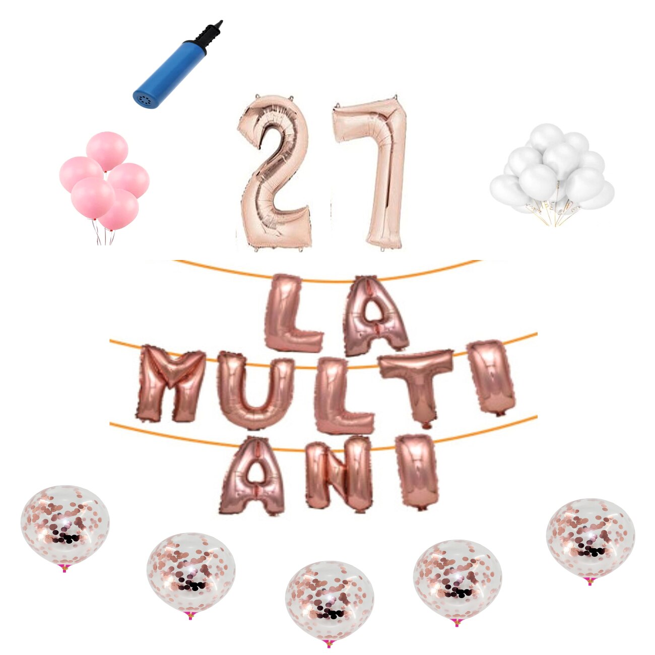 Set baloane La Multi Ani , pentru 27 ani, cifra 45 cm ,Roz gold