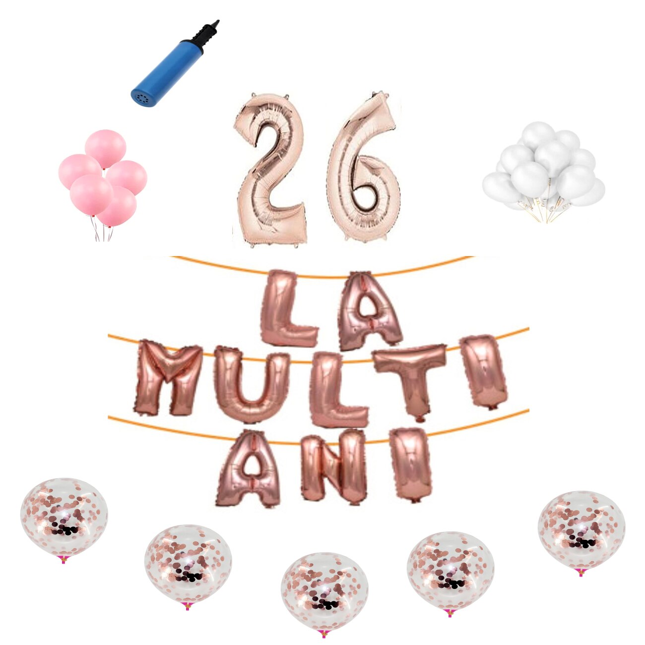Set baloane La Multi Ani , pentru 26 ani, cifra 45 cm ,Roz gold