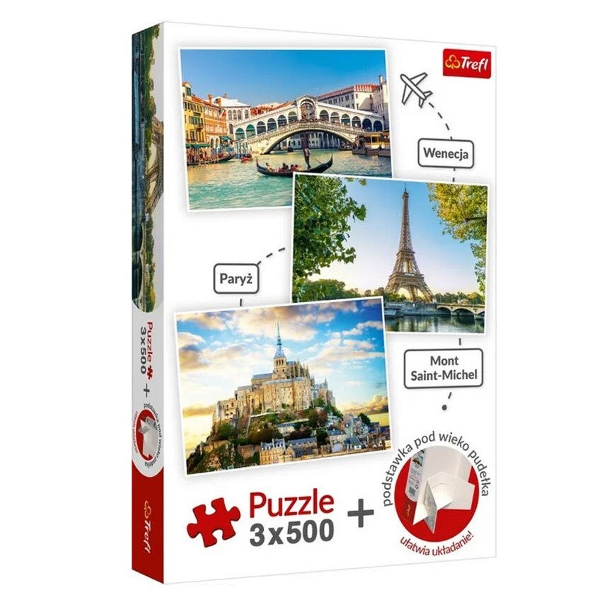 Puzzle Trefl 3x500 piese,Venetia,Paris,Mont Saint Michel