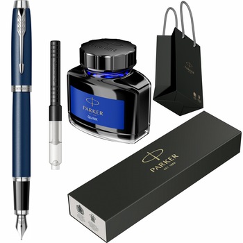 Stilou Parker IM Royal Matte Blue CT Personalizat prin Gravura Laser, cu convertor standard Parker, calimara cerneala Parker si Punga Parker Stilou Parker IM Royal Matte Blue CT Personalizat prin Gravura Laser, cu convertor standard Parker, calimara cerneala Parker si Punga Parker