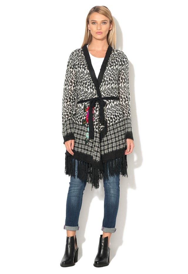 Cardigan Desigual 38, Alb/Negru, 67J21M1