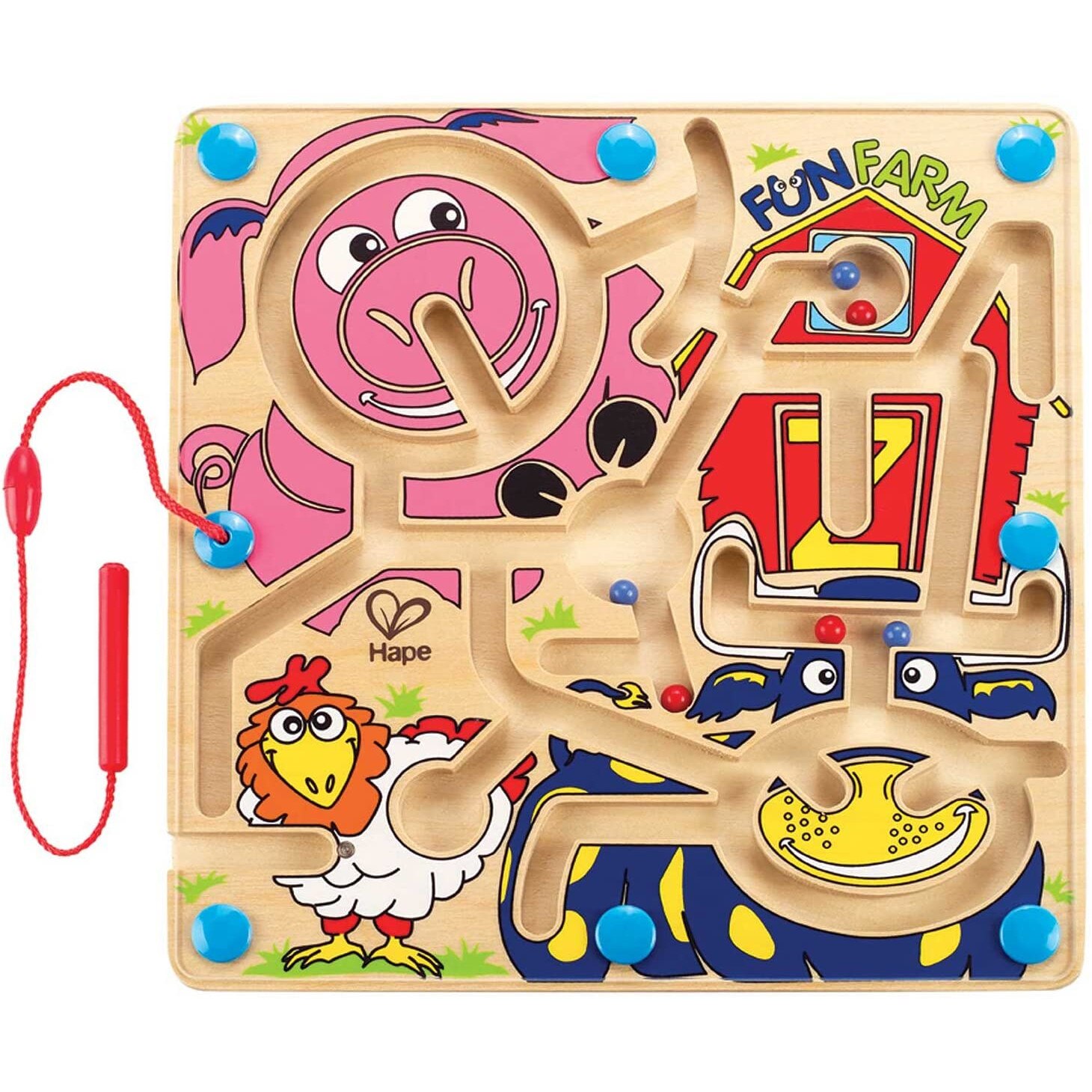 Jucarie educativa, Hape, labirint ferma distractiva, din lemn, pentru dezvoltarea abilitatilor cognitive si a gandirii