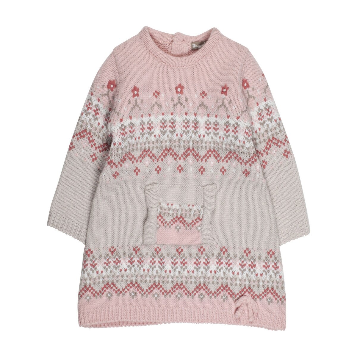 Rochie Mayoral, tricotata cu model, roz pal si gri, 6 luni