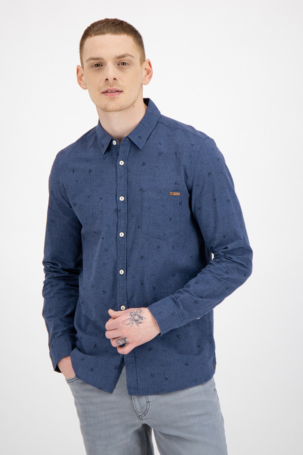 Mustang, Camasa cu buzunar pe piept, Albastru prafuit, S