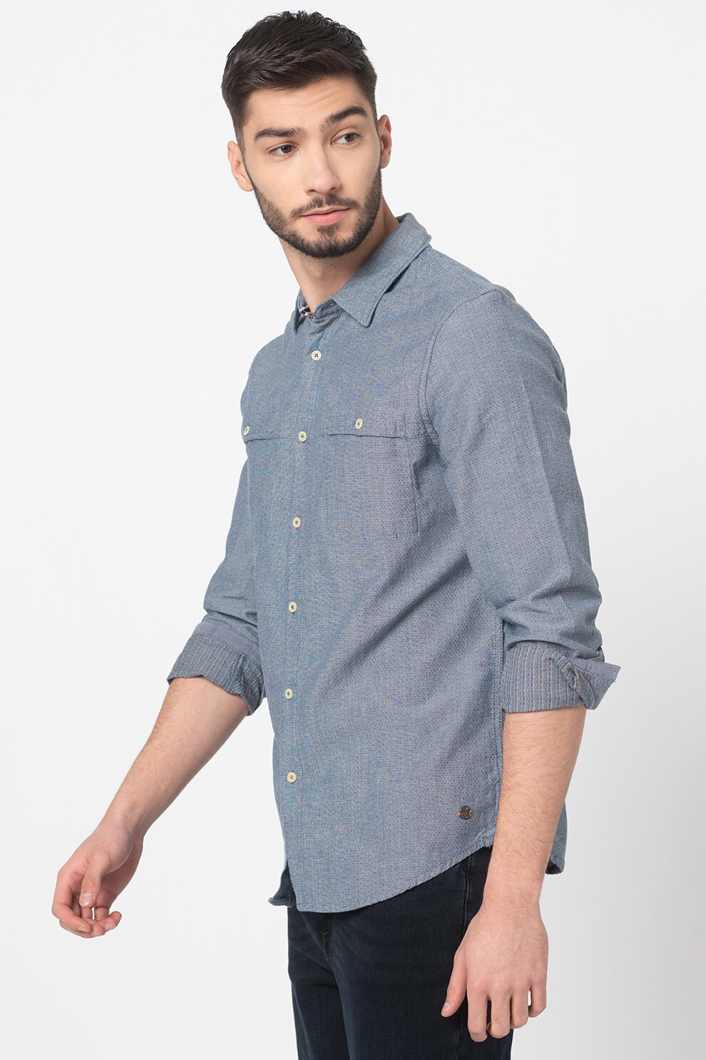 Mustang, Camasa cu buzunare aplicate pe piept Casper, Albastru prafuit, S