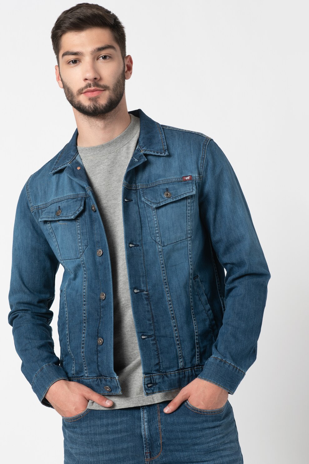 Mustang, Jacheta din denim cu aspect decolorat Dallas, Albastru