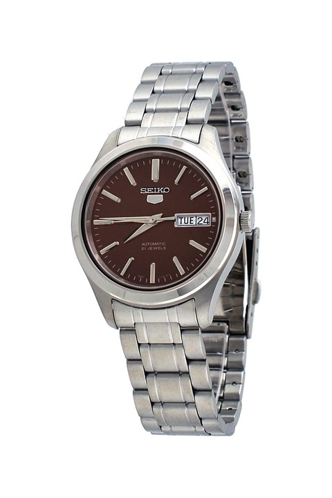 Seiko, Ceas automatic cu bratara din otel inoxidabil, Argintiu/Maro