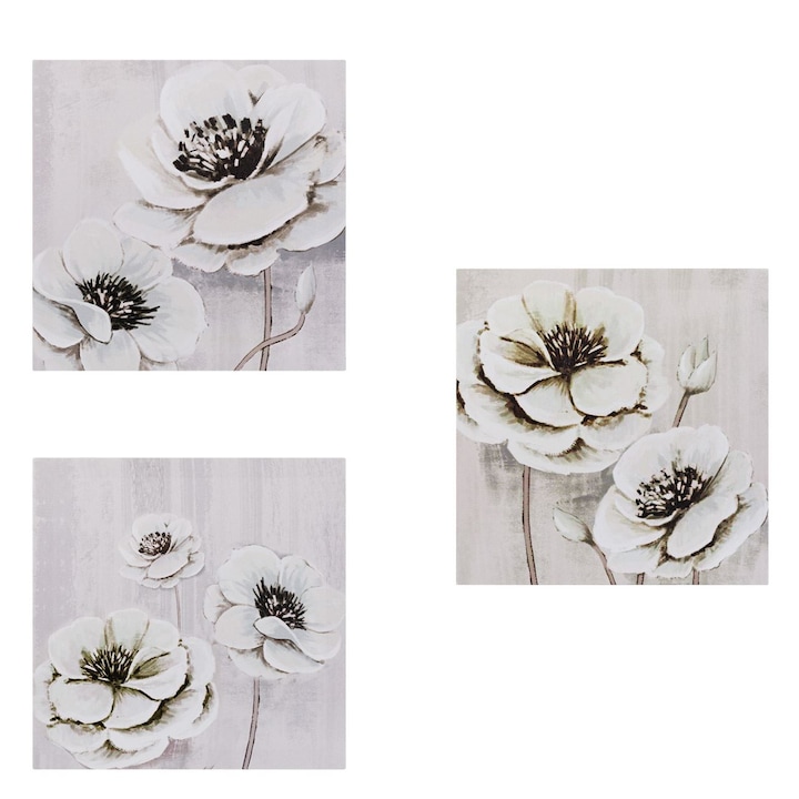 Tablou panza, 3 piese, floral, 30x30 cm