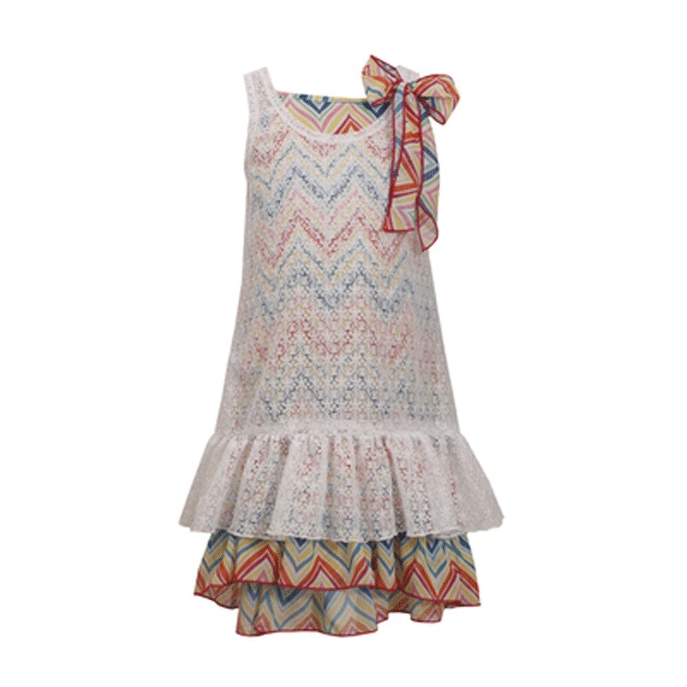 Rochita retro, din voal multicolor si dantela alba