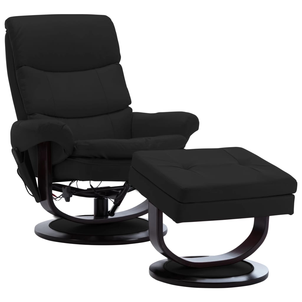 Fotoliu de masaj electric rabatabil cu taburet, vidaXL, Piele artificiala, 87 x 93 x 104 cm, Negru