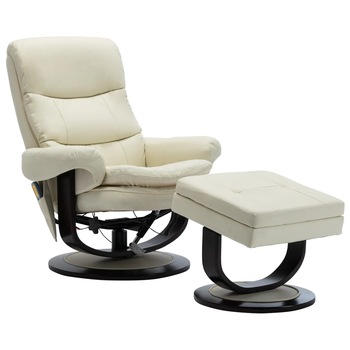 Fotoliu de masaj electric rabatabil cu taburet, vidaXL, Piele artificiala, 87 x 93 x 104 cm, Crem Fotoliu de masaj electric rabatabil cu taburet, vidaXL, Piele artificiala, 87 x 93 x 104 cm, Crem