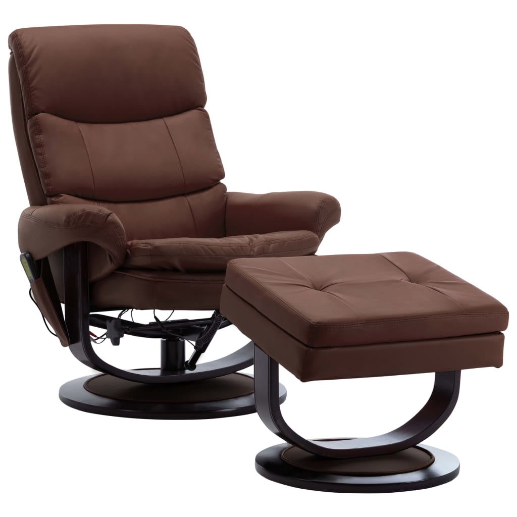 Fotoliu de masaj electric rabatabil cu taburet, vidaXL, Piele artificiala, 87 x 93 x 104 cm, Maro