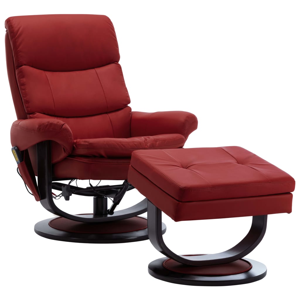 Fotoliu de masaj electric rabatabil cu taburet, vidaXL, Piele artificiala, 87 x 93 x 104 cm, Rosu grena