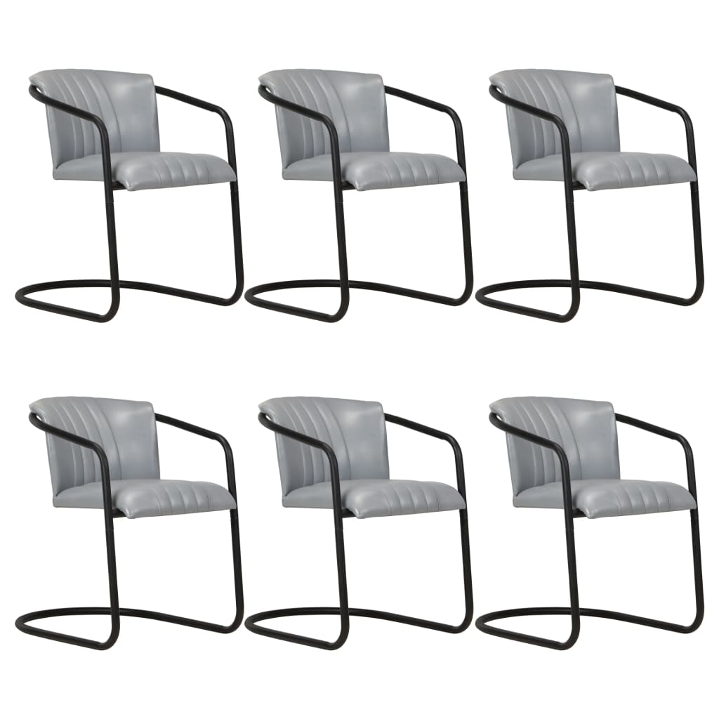 Set scaune de bucatarie, 6 buc, gri, piele naturala 3051383