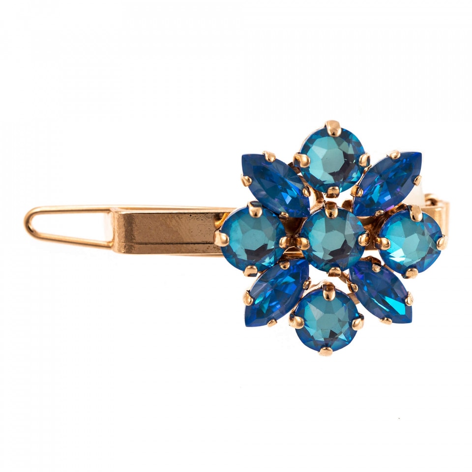 Agrafa de par placata cu Aur roz de 24K, Cristale Swarovski, Ocean DeLite by Roxannes - Mariana Jewellery, Albastru