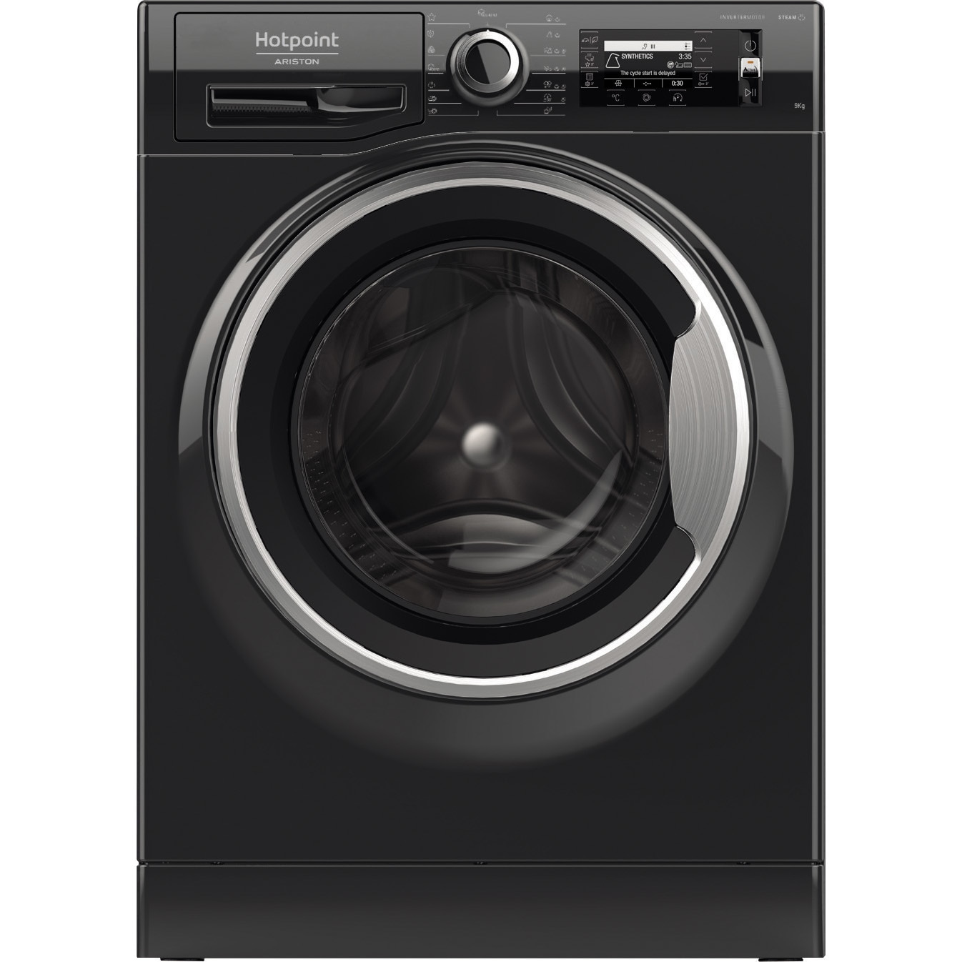 Masina de spalat rufe Hotpoint NLCD945BSAEUN, 9 kg, 1400 RPM, Clasa B, Steam Refresh, Steam Hygiene, Motor Inverter, Display LCD, Negru