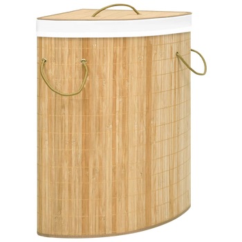 Cos de rufe pentru colt, vidaXL, Bambus, 52,3 x 37 x 65 cm, 60 l, Maro deschis Cos de rufe pentru colt, vidaXL, Bambus, 52,3 x 37 x 65 cm, 60 l, Maro deschis