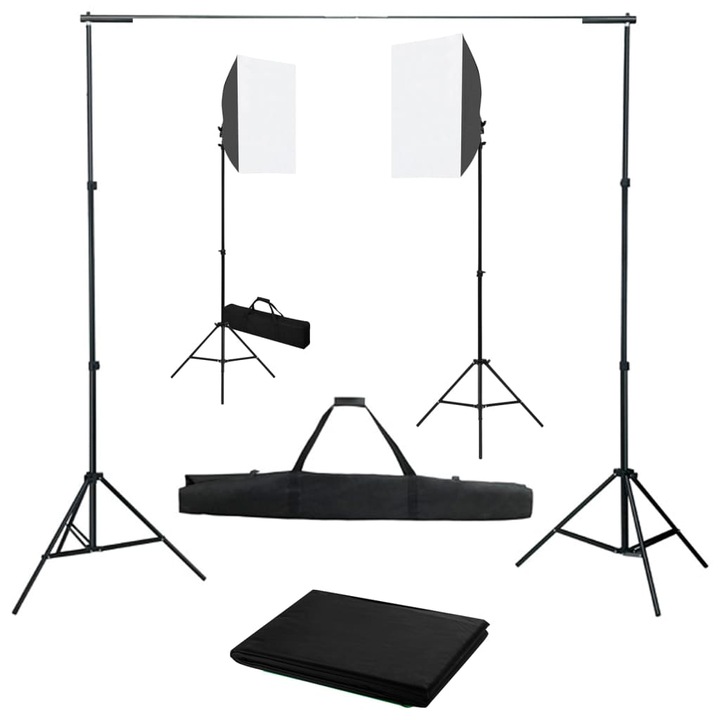 Kit de studio foto cu lumini softbox si fundal, vidaXL, 600 x 300 cm, Negru