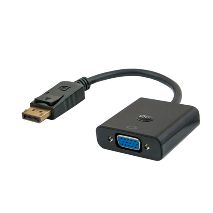 Преходен кабел, конвертор, Savio CL-90, Displayport (DP) златен мъжки към VGA женски, черен