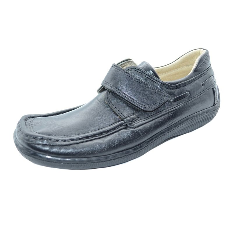 Mocasini ortopedici din piele, pentru baieti, NN, inchidere velcro, Negru