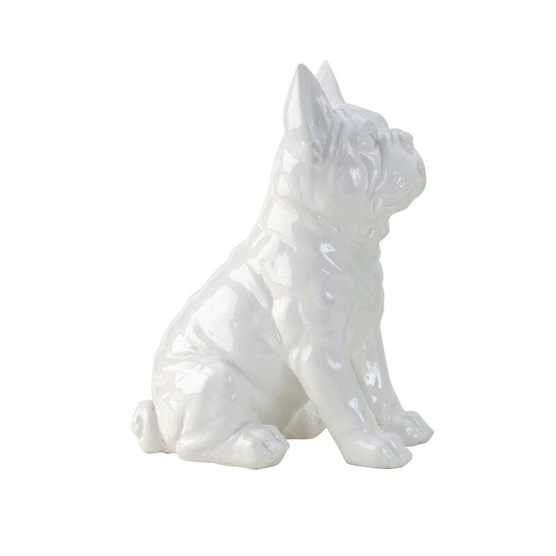Decoratiune din rasina sintetica, model catel Buldog Francez, Alb, 29x20 cm