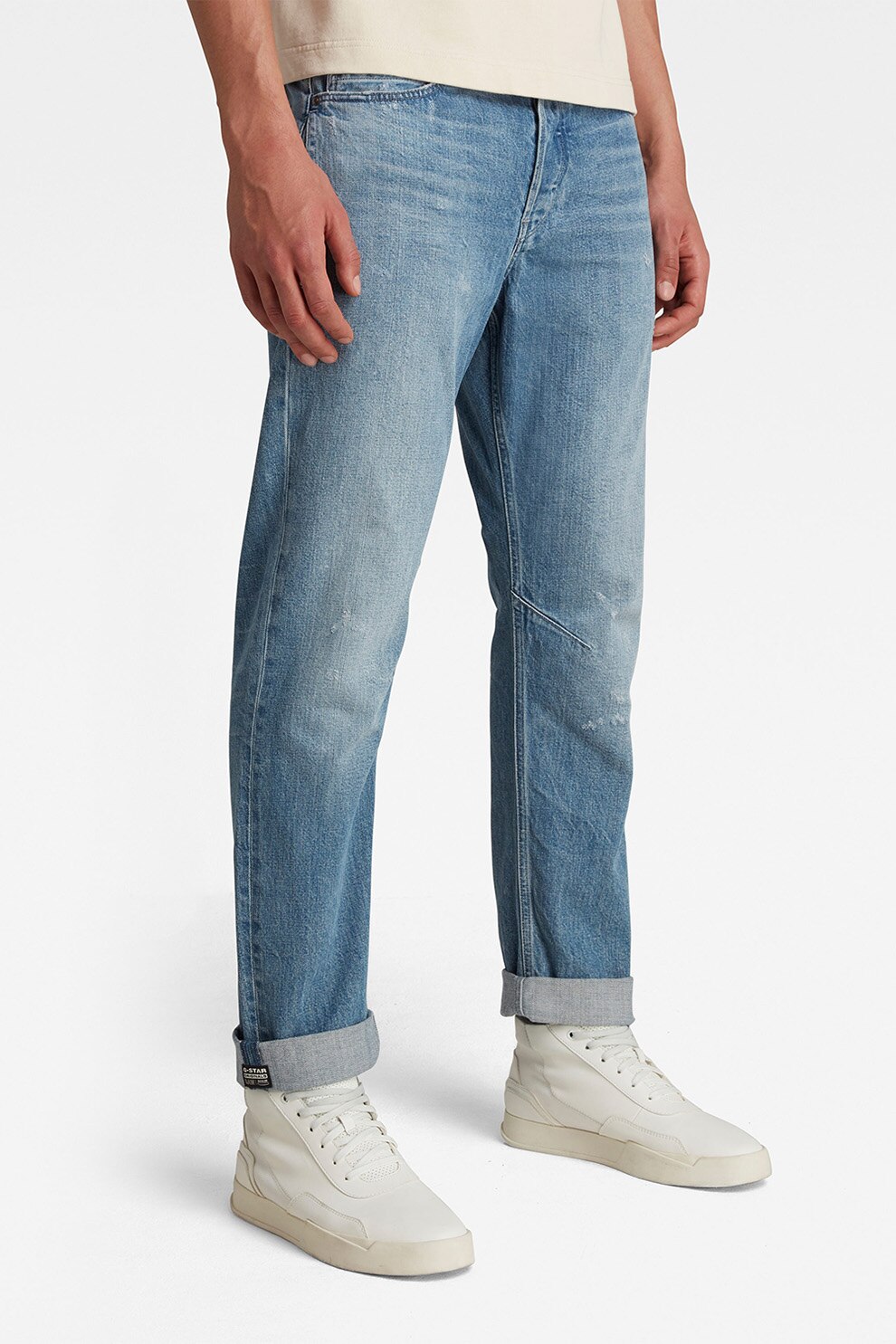 G-Star RAW, Blugi conici cu aspect decolorat A-Staq, albastru inchis/alb, W32-L32