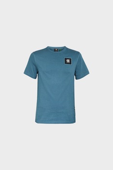 G-Star RAW, Tricou din bumbac organic cu aplicatie logo, Albastru petrol