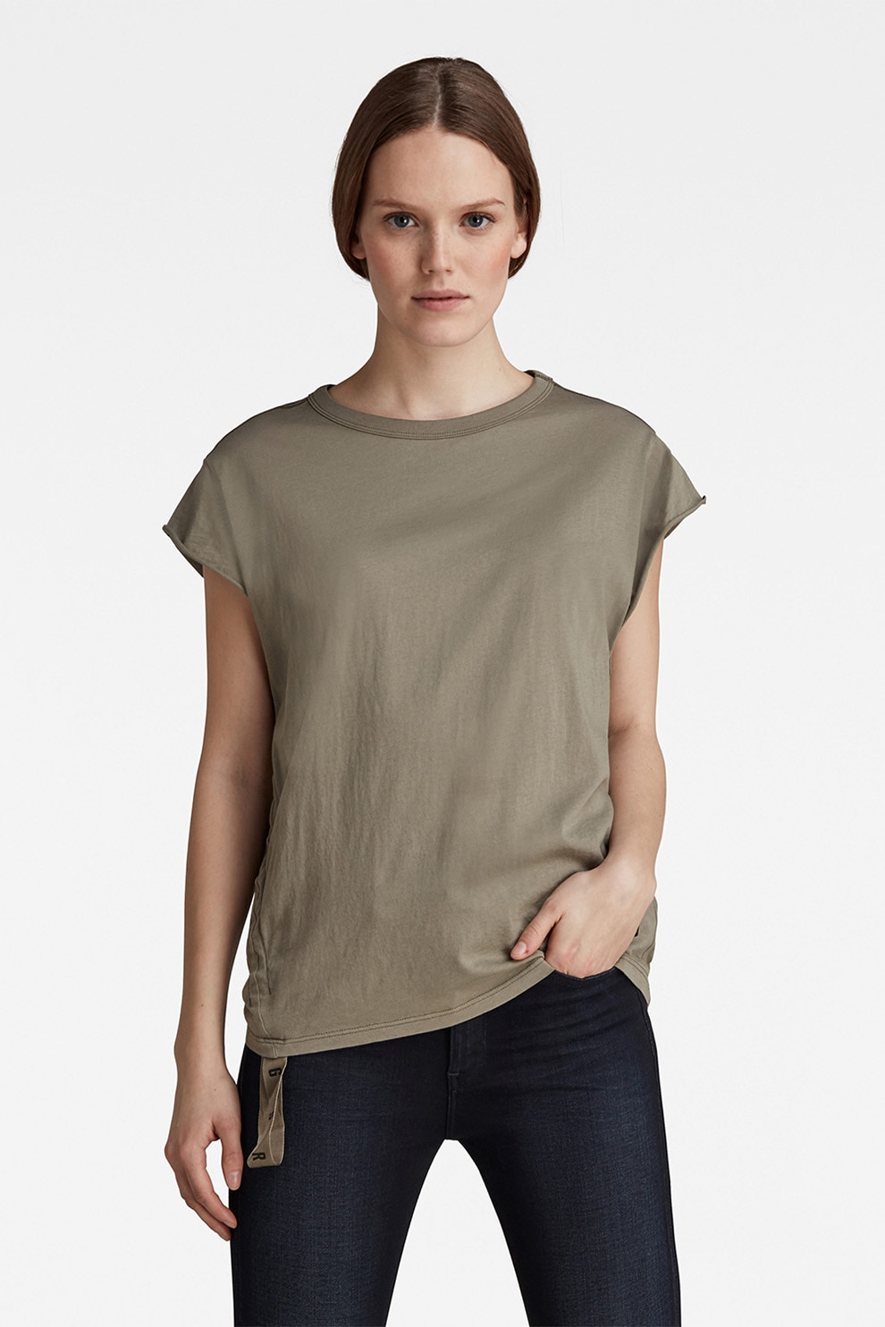 G-Star Raw, Tricou din bumbac organic cu imprimeu logo pe partea din spate, Verde sparanghel