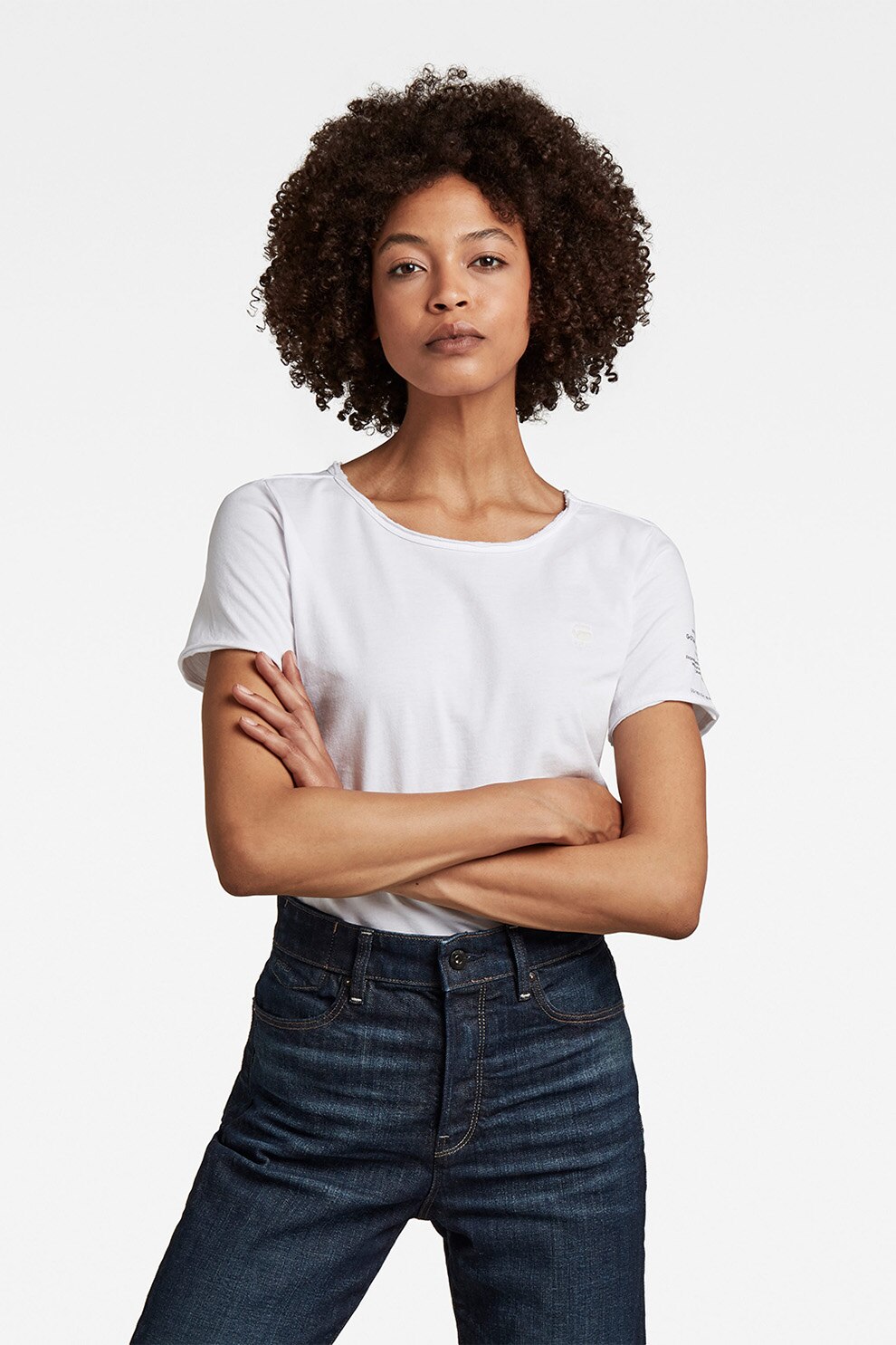 G-Star RAW, Tricou de bumbac organic cu logo pe maneci Mysid, Alb