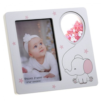 Rama foto lemn, culoare alb cu roz, 10x15 cm Rama foto lemn, culoare alb cu roz, 10x15 cm