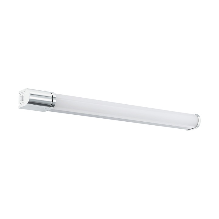 Aplica oglinda baie, TRAGACETE 1, EGLO, LED, 15W, 1600lm, 4000K, lumina neutra, aluminiu, plastic, argintiu, crom, alb, 68 x 7 x 5.5 cm, IP44, A+, intrerupator lateral si priza incorporata