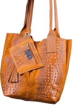Geanta dama, Vera Pelle, cu model piele crocodil, piele naturala, camel, 35 x 44 x 16 cm Geanta dama, Vera Pelle, cu model piele crocodil, piele naturala, camel, 35 x 44 x 16 cm