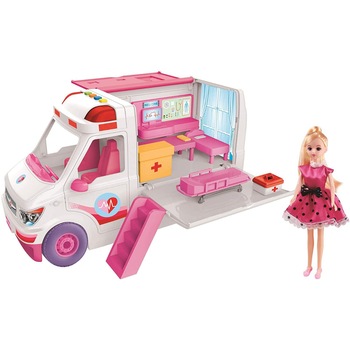 Set Papusa cu ambulanta, mobilier si accesorii medicale, lumini si sunete interactive Set Papusa cu ambulanta, mobilier si accesorii medicale, lumini si sunete interactive