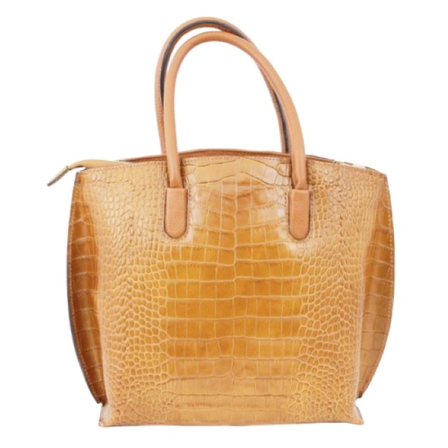 Geanta dama Caza Pelletteria piele naturala croco galbena