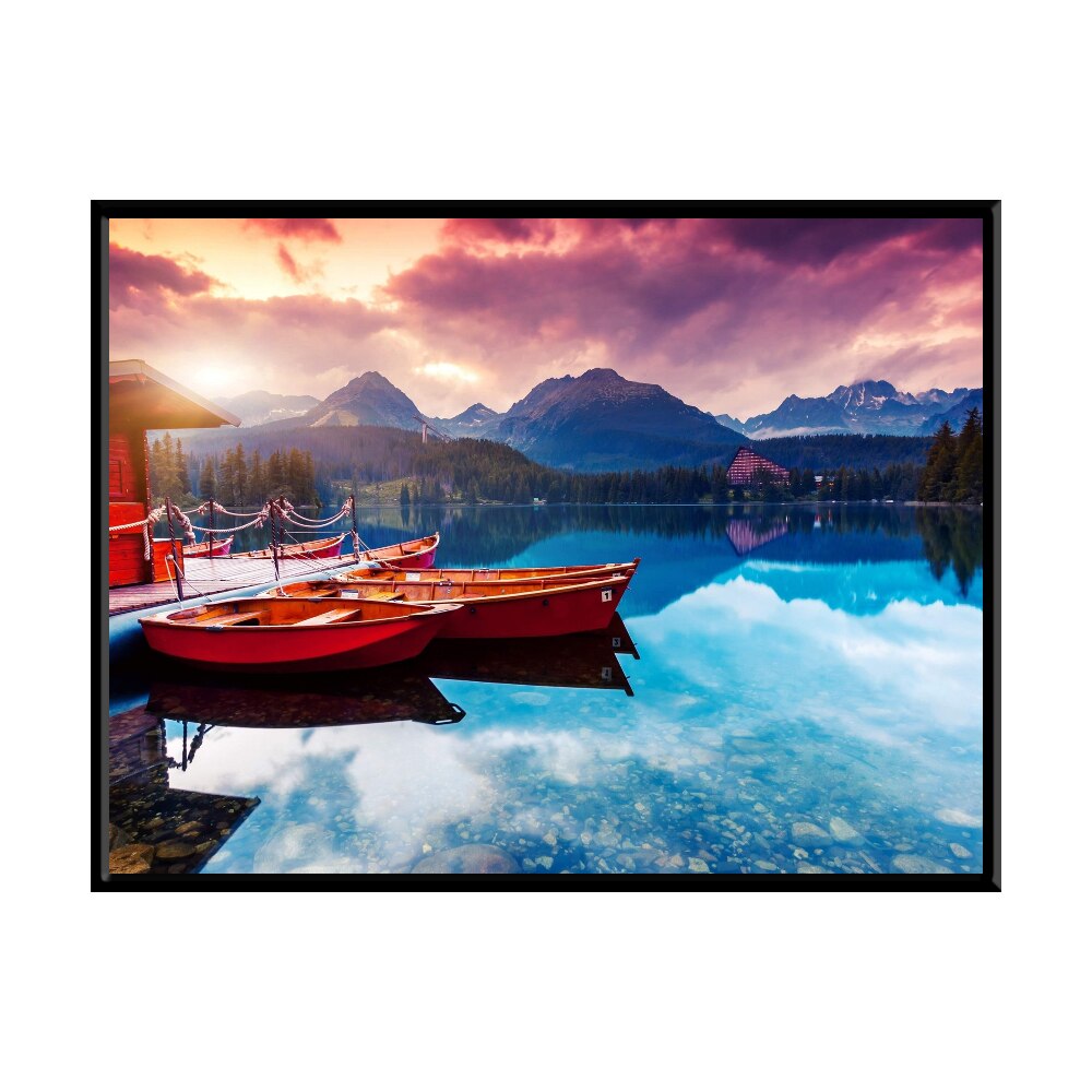 Tablou Lac la Apus, 40x30cm, PVC, rama din lemn