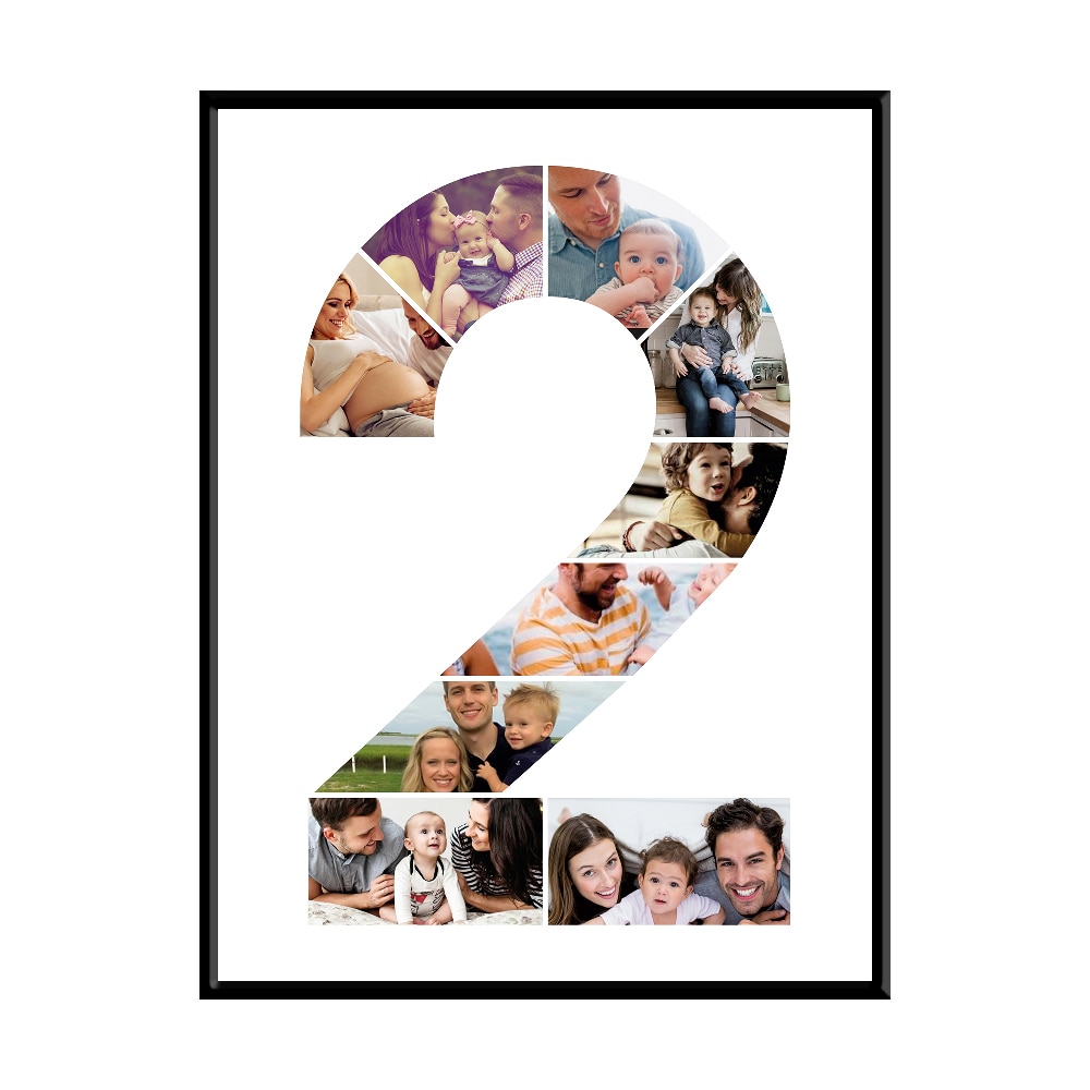 Tablou personalizat cifra 2 cu 9 poze, 40x30cm, PVC, rama din lemn