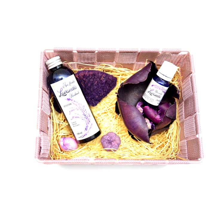 Set ulei esential de lavanda 10 ml, natural, apa de lavanda 100 ml, cos deco roz impletit