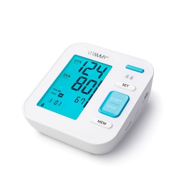 Tensiometru electronic de brat VITAMMY Next 5, mufa USB, detectare aritmie, detectie miscarea corpului, manseta 22-40 cm, Alb Tensiometru electronic de brat VITAMMY Next 5, mufa USB, detectare aritmie, detectie miscarea corpului, manseta 22-40 cm, Alb