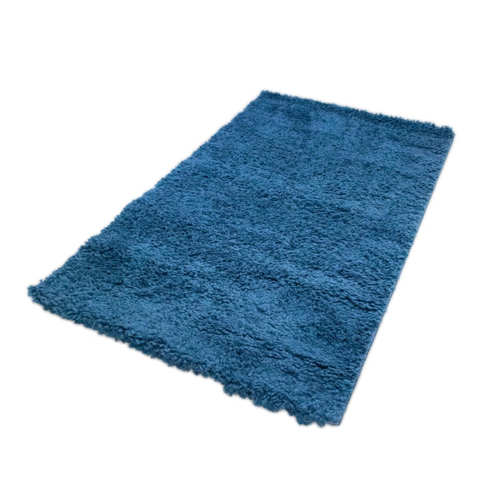 Модерен килим с дълга нишка Shaggy 1800, 200х300см, 100% мек полипропилен, грамаж 1700гр/м2, височина на нишката 3 см, тип уни, син цвят