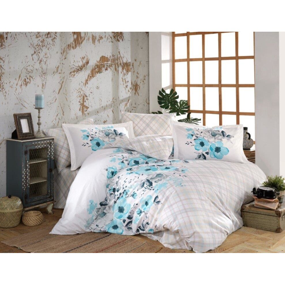 Lenjerie de pat bumbac Hobby Belinda Blue, pentru pat dublu, 4 piese, 200x220 / 50x70, 100% bumbac poplin