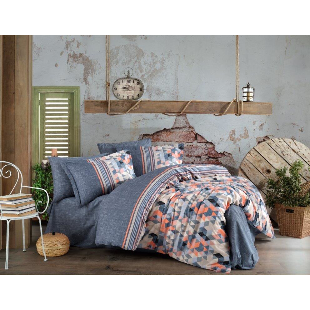 Lenjerie de pat bumbac Hobby Arella Oranj, pentru pat dublu, 4 piese, 200x220 / 50x70, 100% bumbac poplin