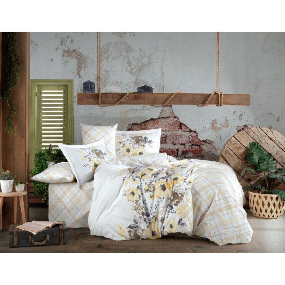 Lenjerie de pat bumbac Hobby Belinda Yellow, pentru pat dublu, 4 piese, 200x220 / 50x70, 100% bumbac poplin